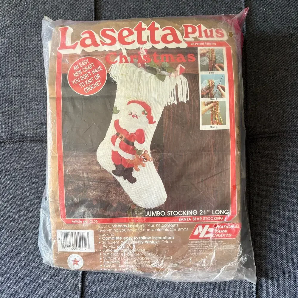 Santa Bear Stocking Vintage Handweaving Needlecraft Kit by Lasetta Plus - 1980s
